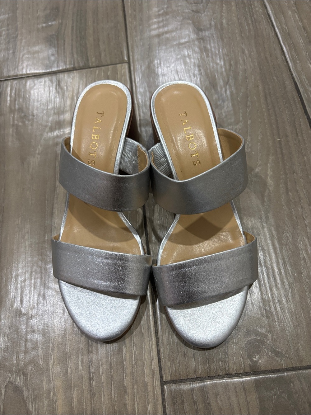 Talbots Metallic Silver Double-Strap Slide Mules